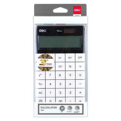 Deli Calculator Plastic-12 Digits White E1589