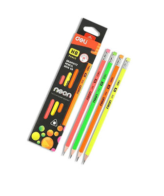 Deli Neon HB Pencil with Eraser - 12 Pencils - EU51600
