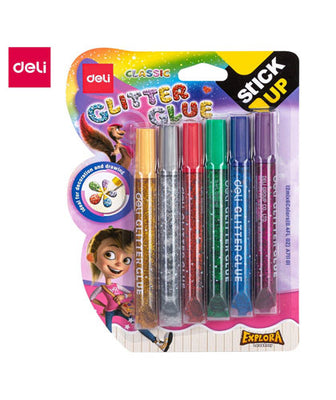 Deli Classic Glitter Glue Assorted Colours 6 Pack A71101