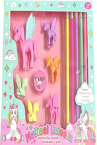 Magical Unicorn Pencils And Erasers Set