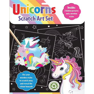 Childrens Unicorn Scratch Art Set with 2 Cards, Stencil and Tool