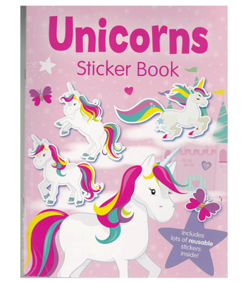 UNICORNS STICKER COLOURING BOOK with 2 PAGES OF STICKERS